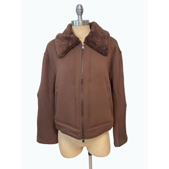 Athleta Westbound Sherpa Coat Jacket Brown Pockets Full Zip Faux Fur NWT Medium - Picture 4 of 9